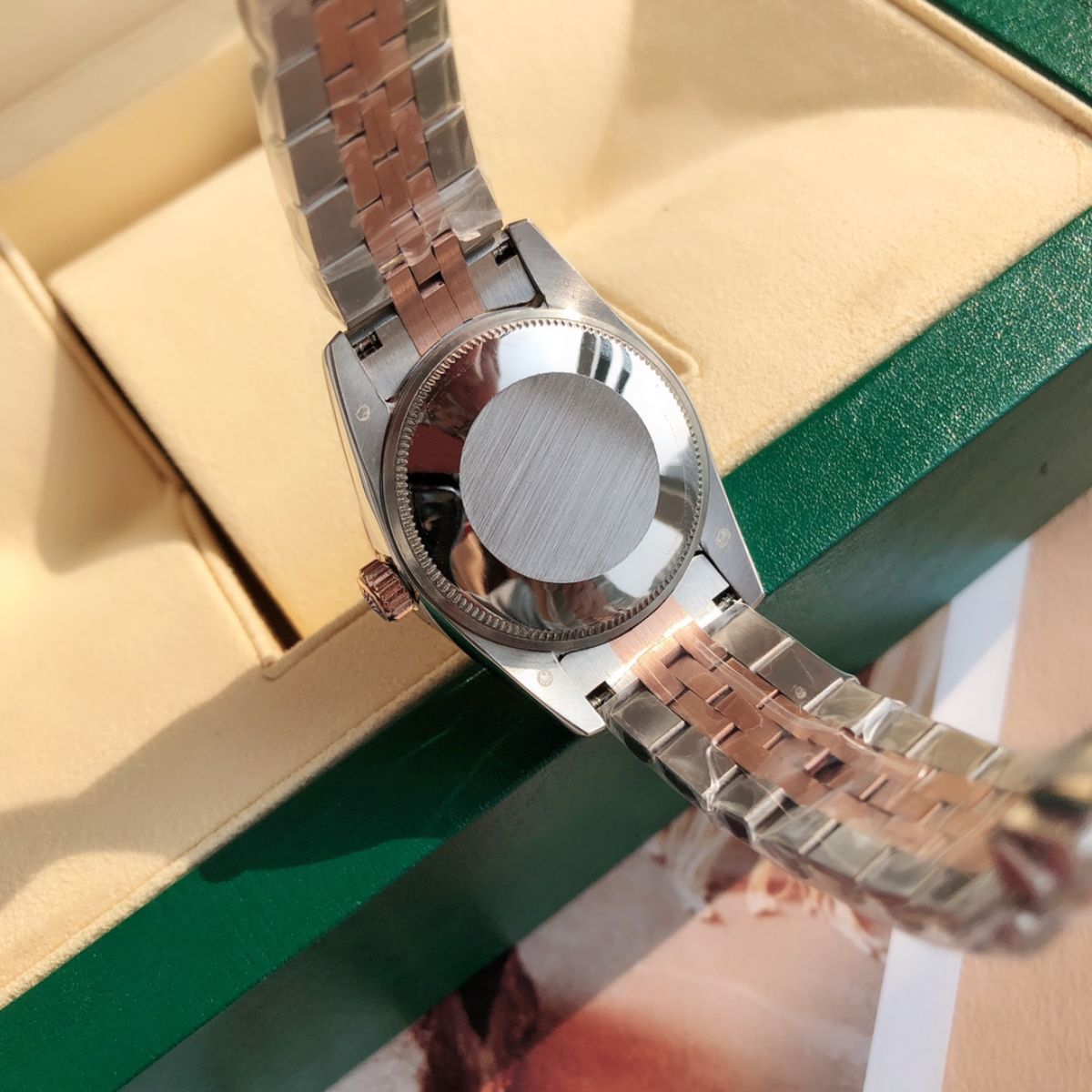 [Super Clone] Regency Ladies Classic Date 28 mm Five-Link Brilliant diamond set Bezel Olive green set with diamonds Dial 279381RBR 2874