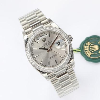 [Super Clone] Regency Weekday 36 mm Weekday Brilliant diamond set Bezel Silver Dial 128349RBR 2327