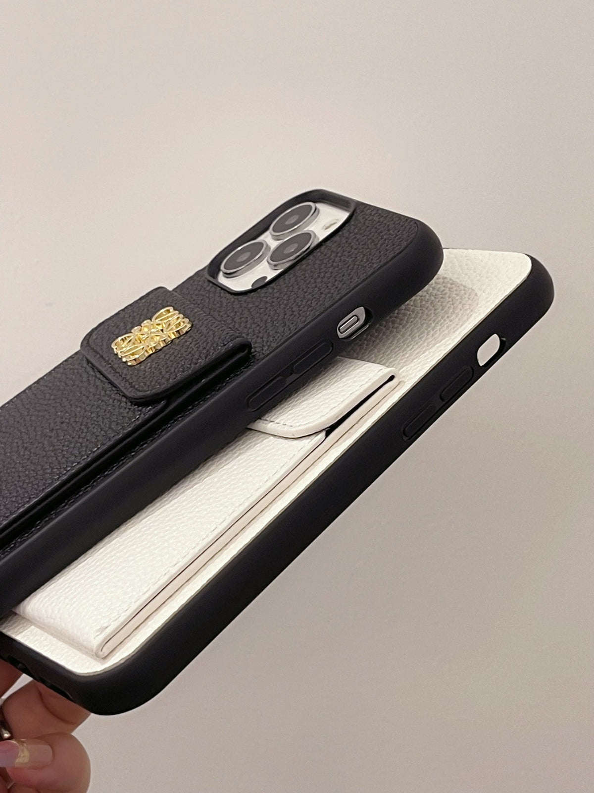 Leather iPhone Case With Card Holder Black-QBK240603