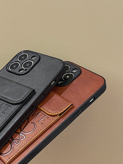 Leather iPhone Case With Card Holder Brown-LZP241448