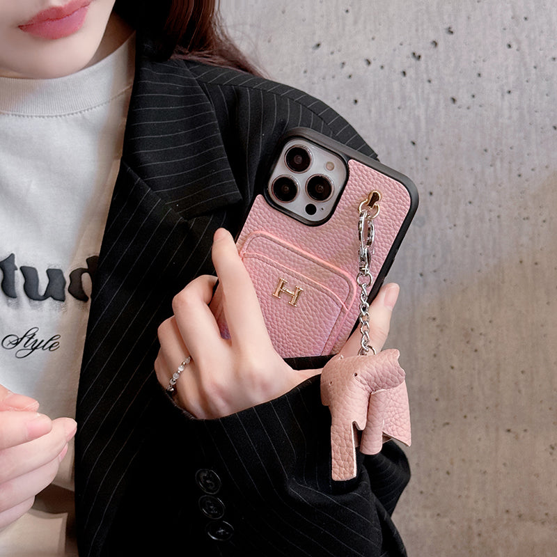 2026New arrival &nbsp;H Card Holder Leather Pendant iPhone Case