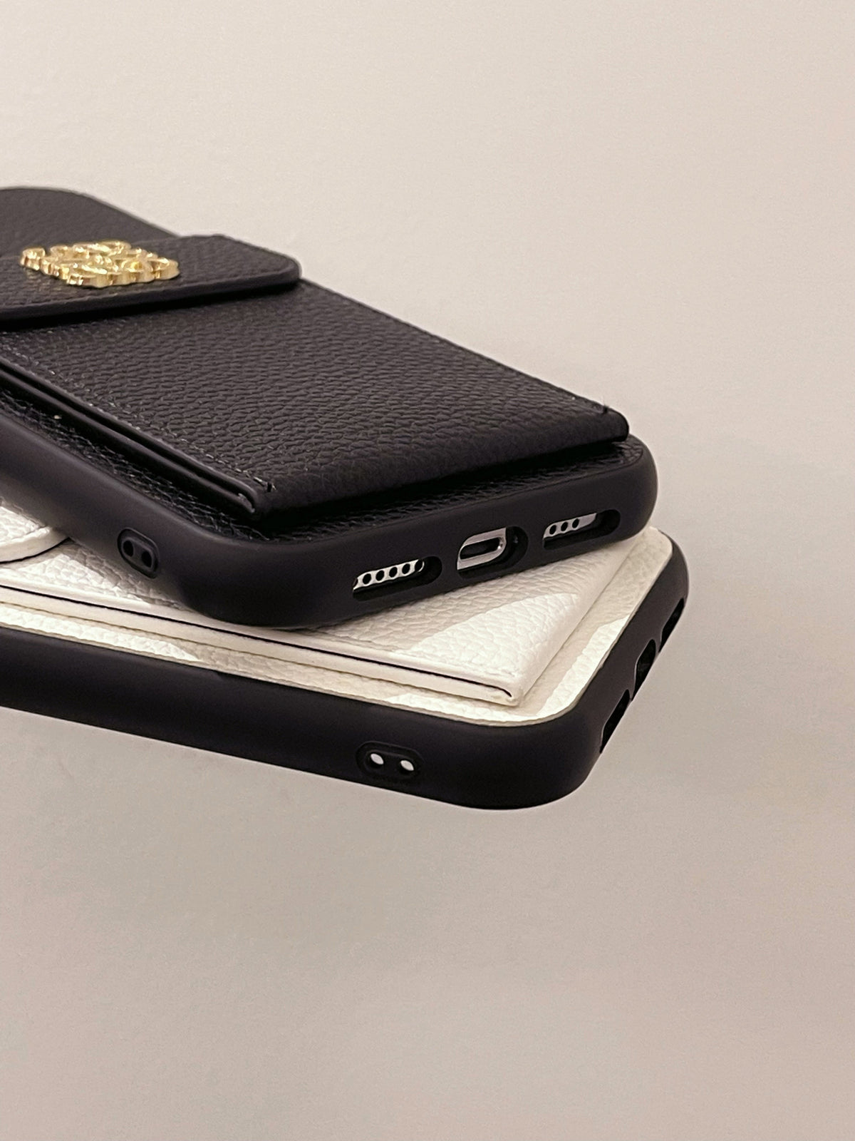 Leather iPhone Case With Card Holder Black-QBK240603