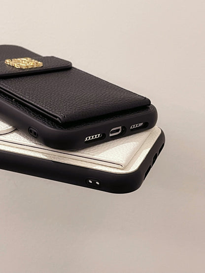 Leather iPhone Case With Card Holder Black-QBK240603