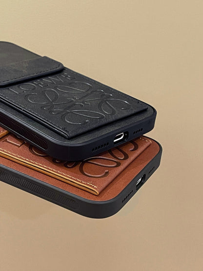 Leather iPhone Case With Card Holder Brown-LZP241448