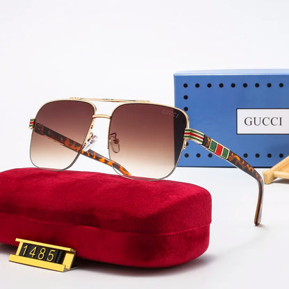 2026 Striped Metal Frame Square Sunglasses