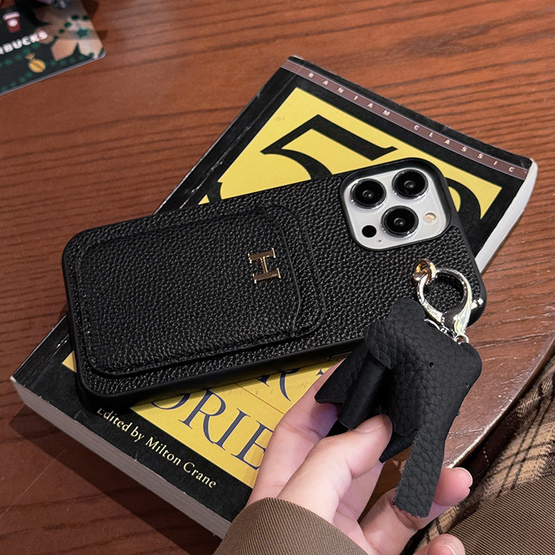 2026New arrival &nbsp;H Card Holder Leather Pendant iPhone Case