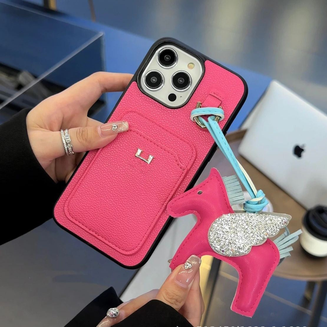2026New arrival &nbsp;H Card Holder Leather Pendant iPhone Case