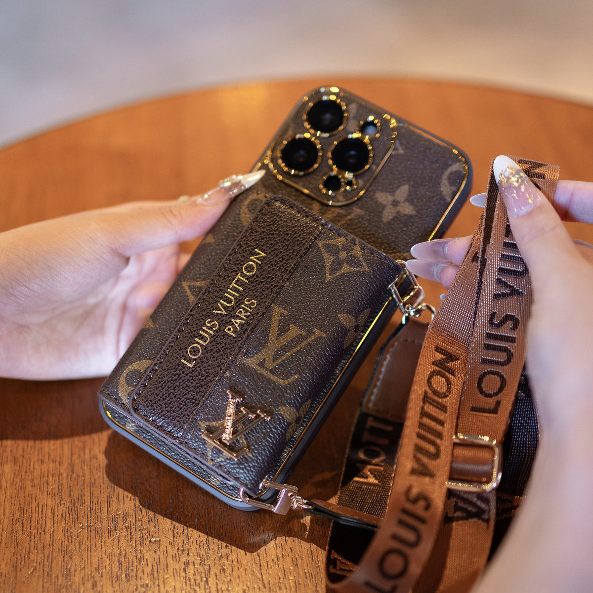 Luxury Stylish iPhone Case with Card Holder & Strap