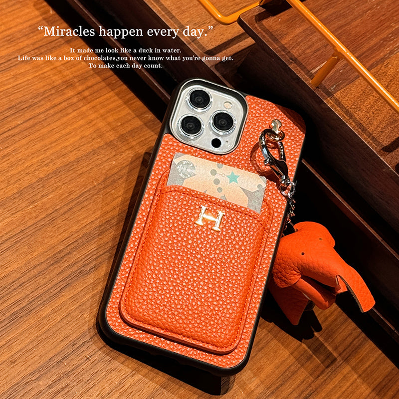 2026New arrival &nbsp;H Card Holder Leather Pendant iPhone Case