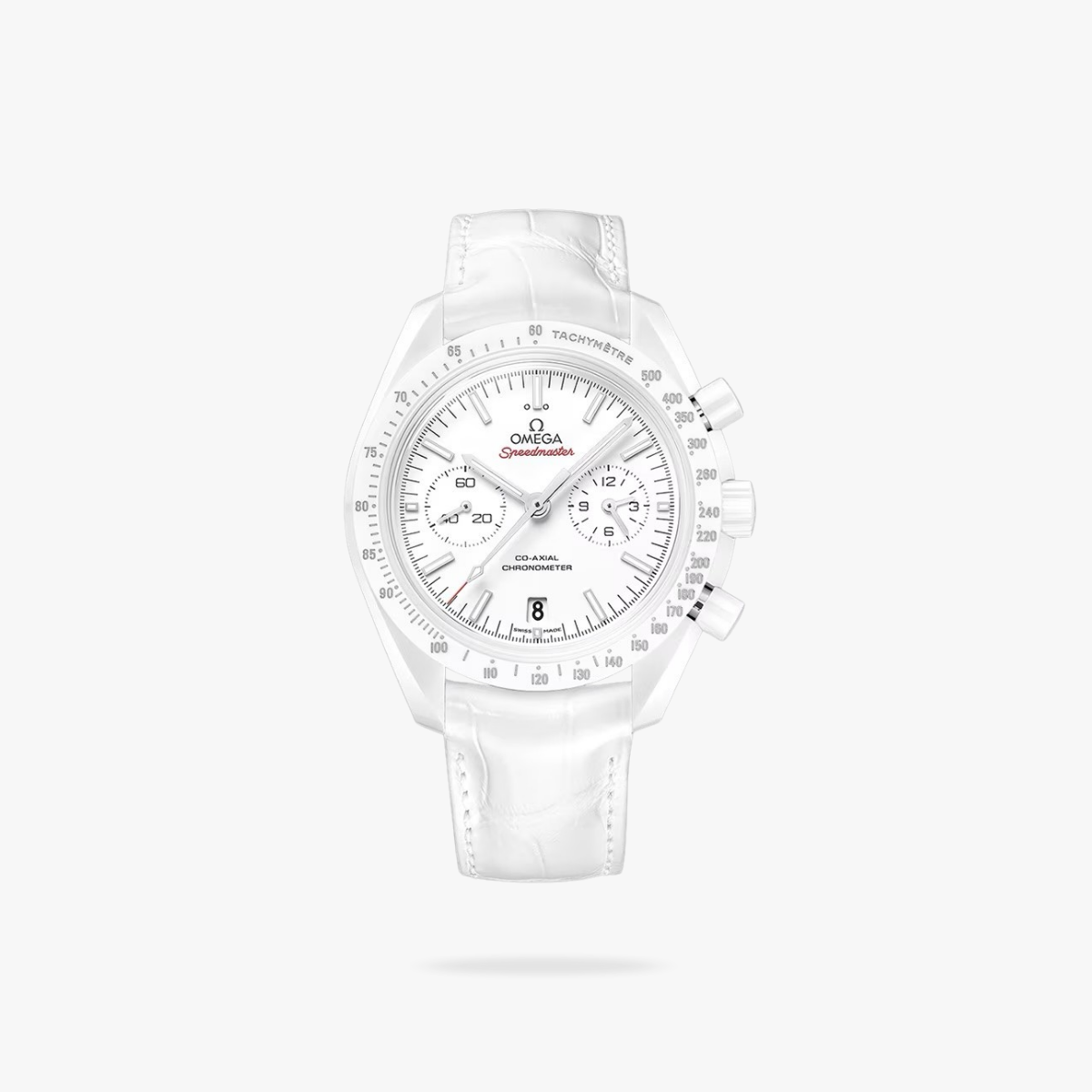 Celestial Chronograph White Side Of The Moon 44mm White Ceramic On Leather Strap White Dial 8444