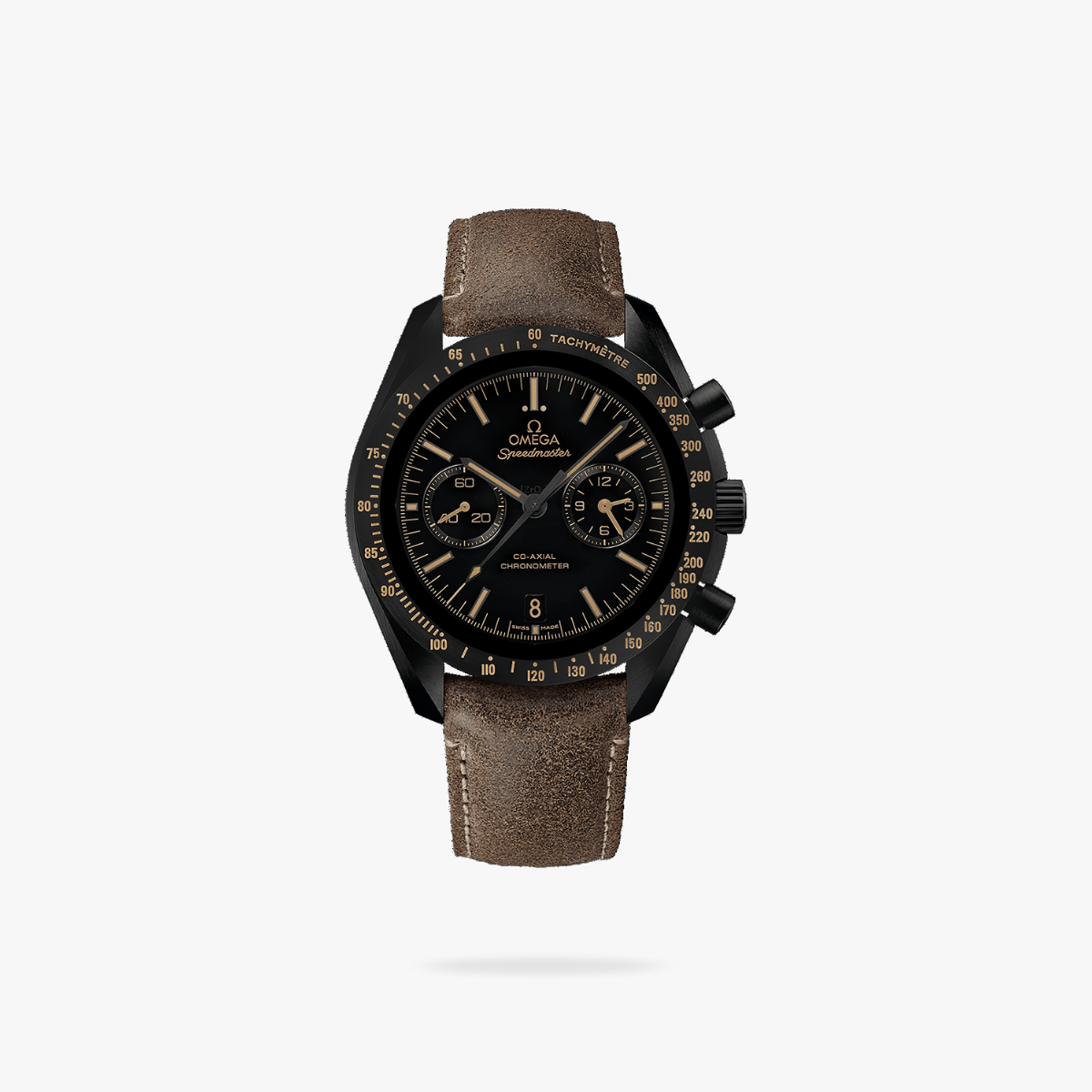 Celestial Chronograph Dark Side Of The Moon Apollo 8 44mm Black Ceramic On Leather Strap Black Dial 2440