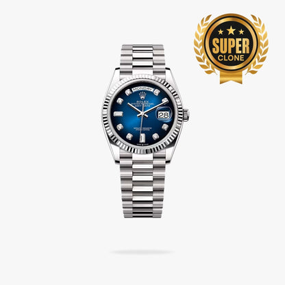 [Super Clone] Regency Weekday 36 mm Weekday Fluted Bezel Blue ombre Dial 128239 8049