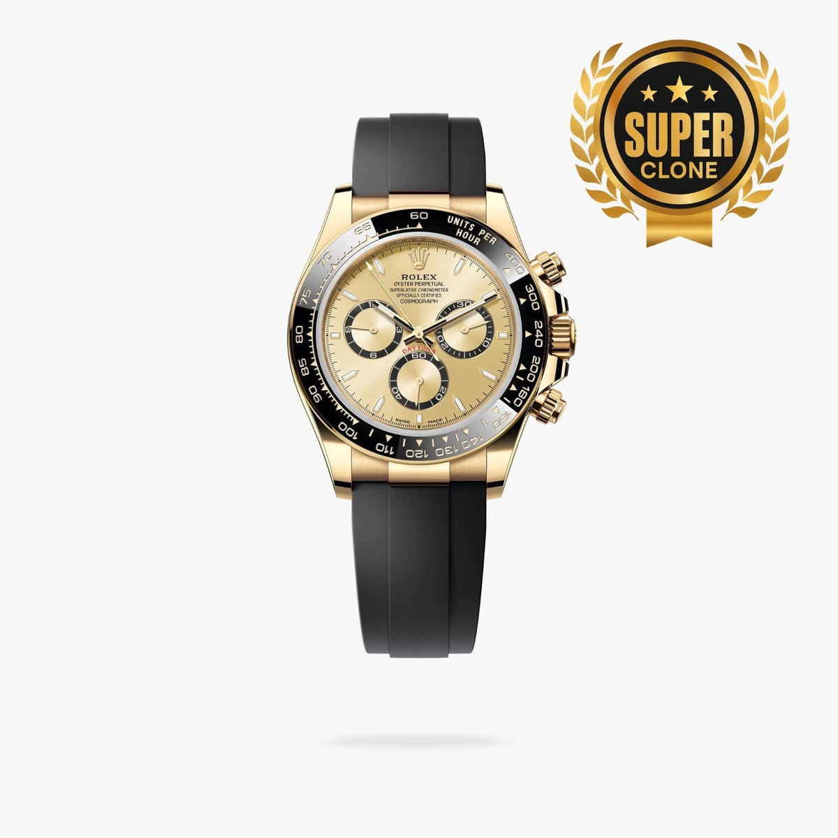 [Super Clone] Regency Racing Chronograph 40 mm Rubber Black Bezel Golden black counter rings Dial 126518LN 1607