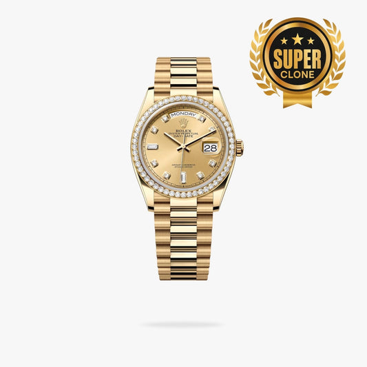 [Super Clone] Regency Weekday 36 mm Weekday Brilliant diamond set Bezel Champagne colour set with diamonds Dial 128348RBR 5029