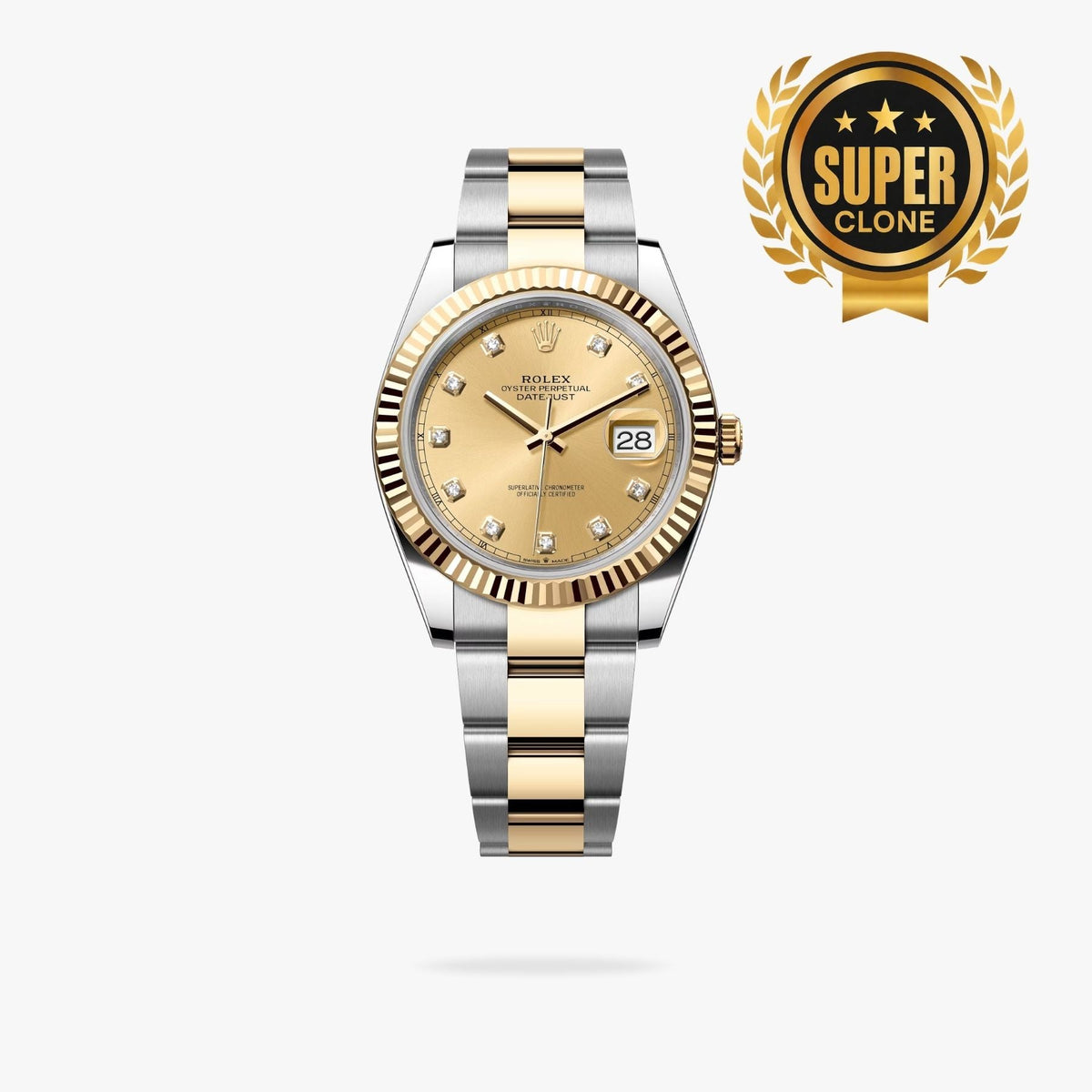 [Super Clone] Regency Classic Date 41 mm Timeless Fluted Bezel Champagne colour set with diamonds Dial 126333 9134