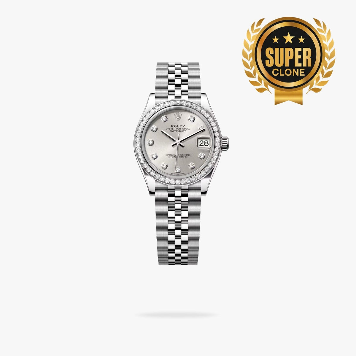 [Super Clone] Regency Classic Date 31 mm Five-Link Brilliant diamond set Bezel Silver set with diamonds Dial 278384RBR 7615