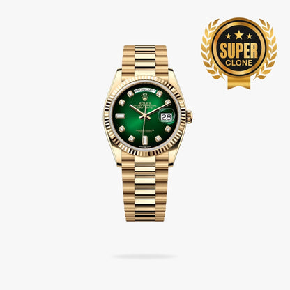 [Super Clone] Regency Weekday 36 mm Weekday Fluted Bezel Blue ombre set with diamonds Dial 128238 7736