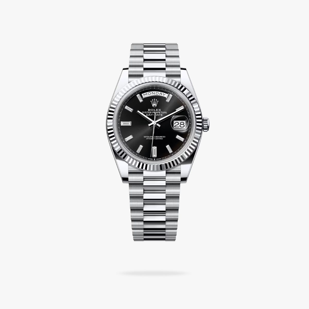 Regency Weekday 40 mm Weekday Fluted Bezel Bright black set with diamonds Dial 228236 9024