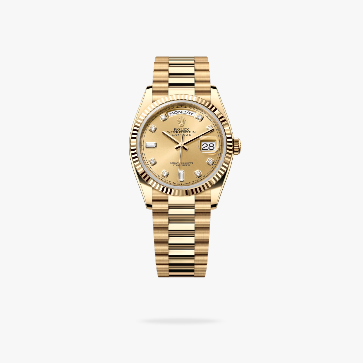 Regency Weekday 36 mm Weekday Fluted Bezel Champagne colour set with diamonds Dial 128238 8623