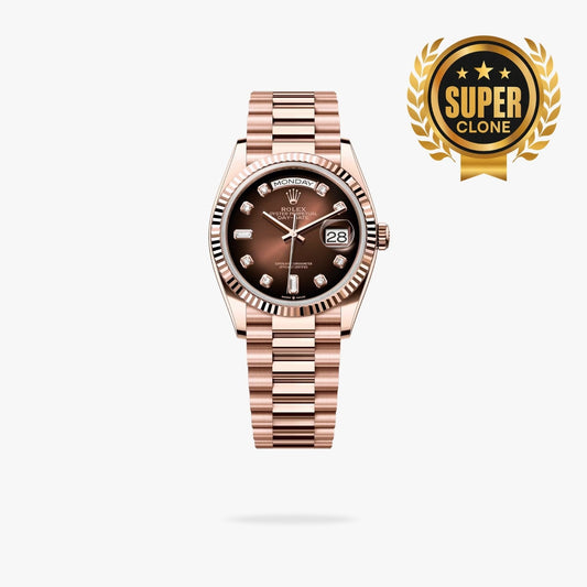 [Super Clone] Regency Weekday 36 mm Weekday Fluted Bezel Brown ombre set with diamonds Dial 128235 4803