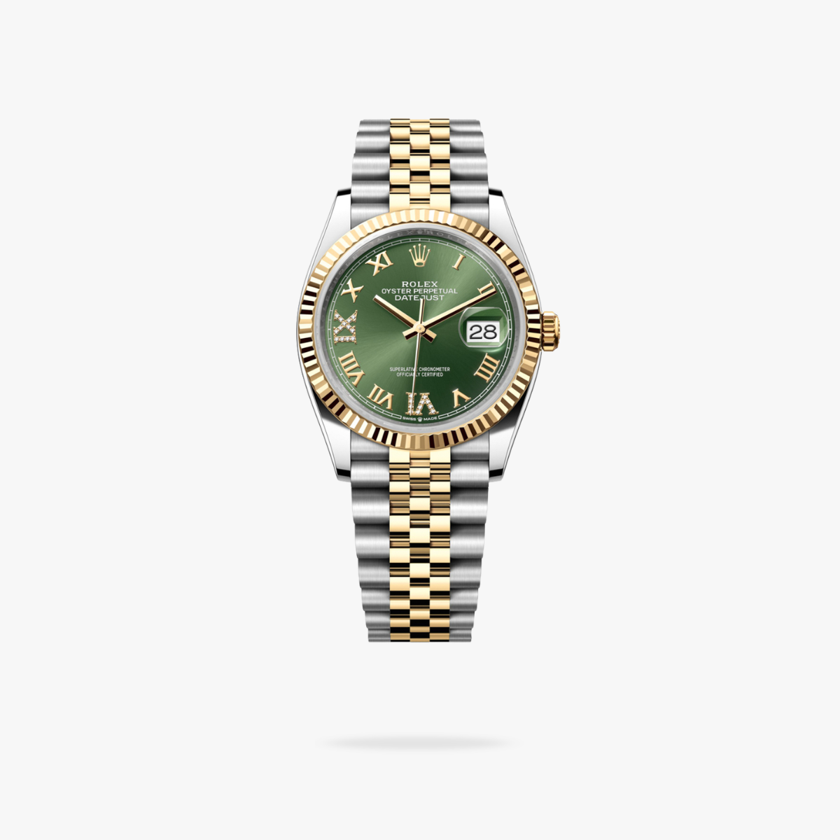 Regency Classic Date 36 mm Five-Link Fluted Bezel Olive green Dial 9626