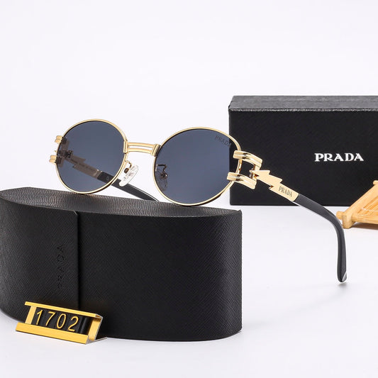 2026 New round full metal frame sunglasses with iconic logo on the temples
