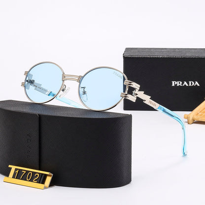 2026 New round full metal frame sunglasses with iconic logo on the temples