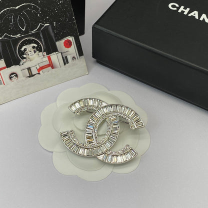 Crystal Baguette Silver Brooch Earrings