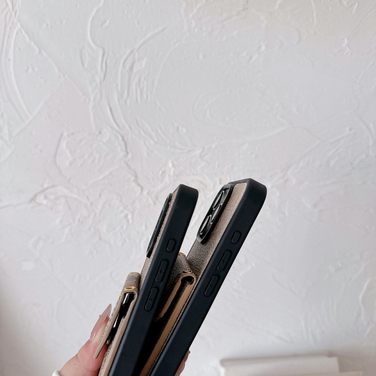 Classic iPhone Case With Card Holder And Strap Dark Brown -SJ240513