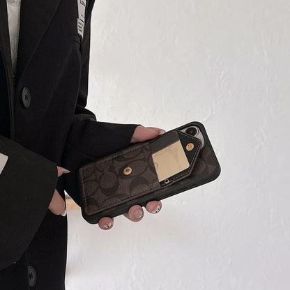 Classic iPhone Case With Card Holder And Strap Dark Brown -SJ240513
