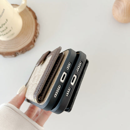 Classic iPhone Case With Wallet And Crossbody Strap Black -XK240402