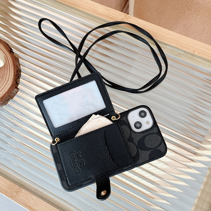 Classic iPhone Case With Wallet And Crossbody Strap Black -XK240402