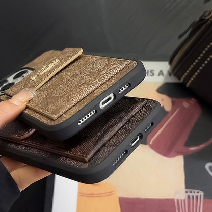 Classic iPhone Case With Card Holder Wallet Dark Brown -SZK240425