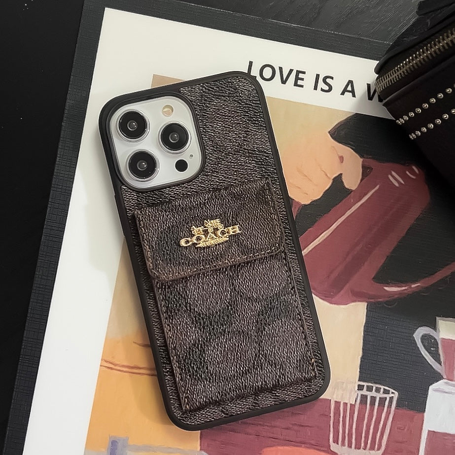 Classic iPhone Case With Card Holder Wallet Dark Brown -SZK240425