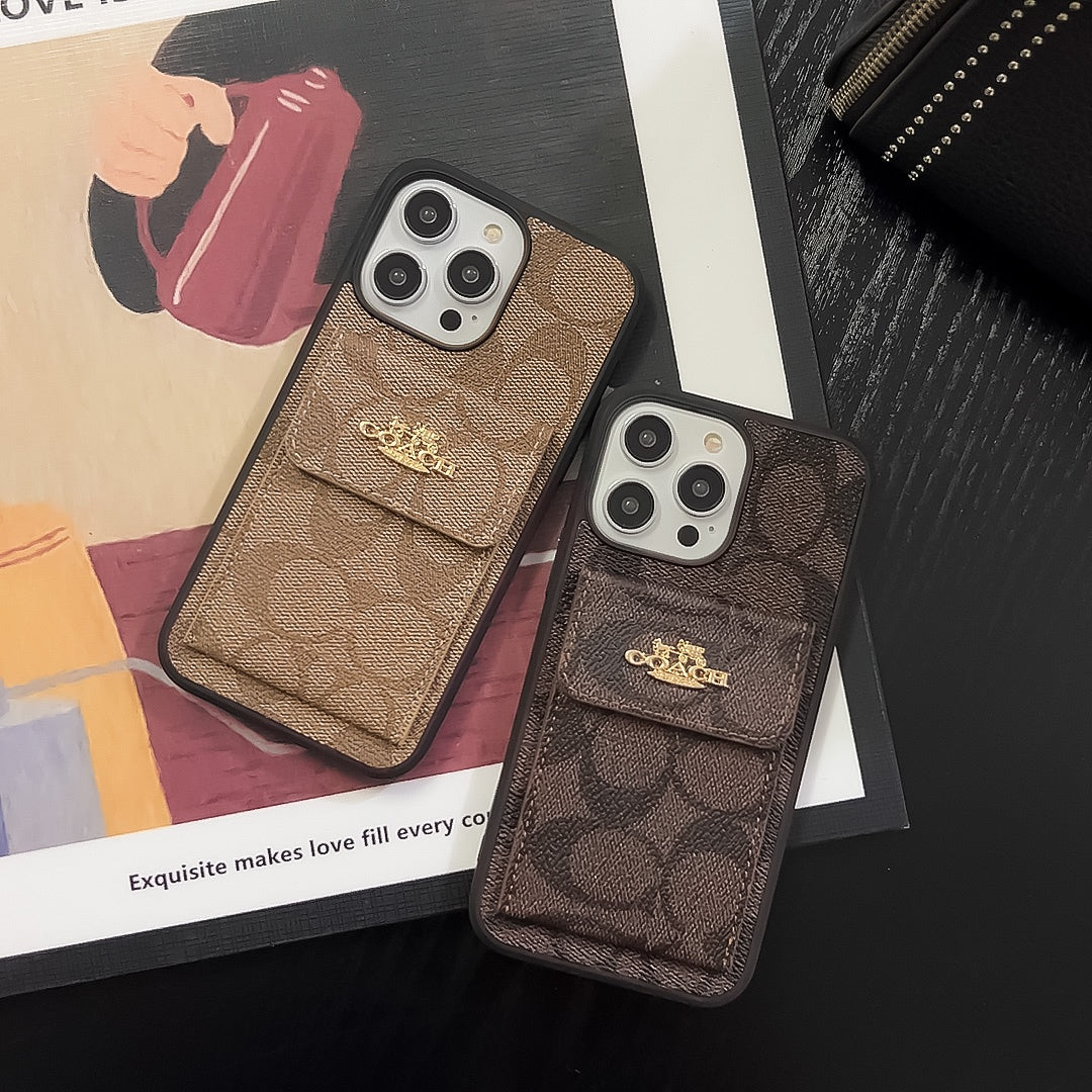 Classic iPhone Case With Card Holder Wallet Dark Brown -SZK240425