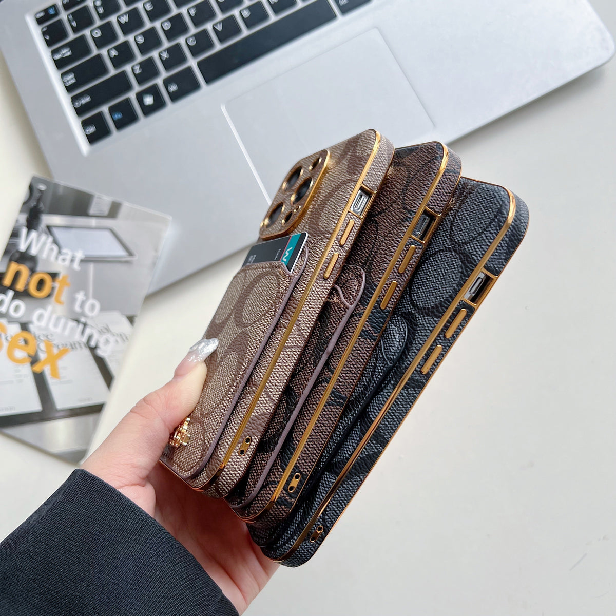 Classic iPhone Case With Card Holder Brown -KB241651