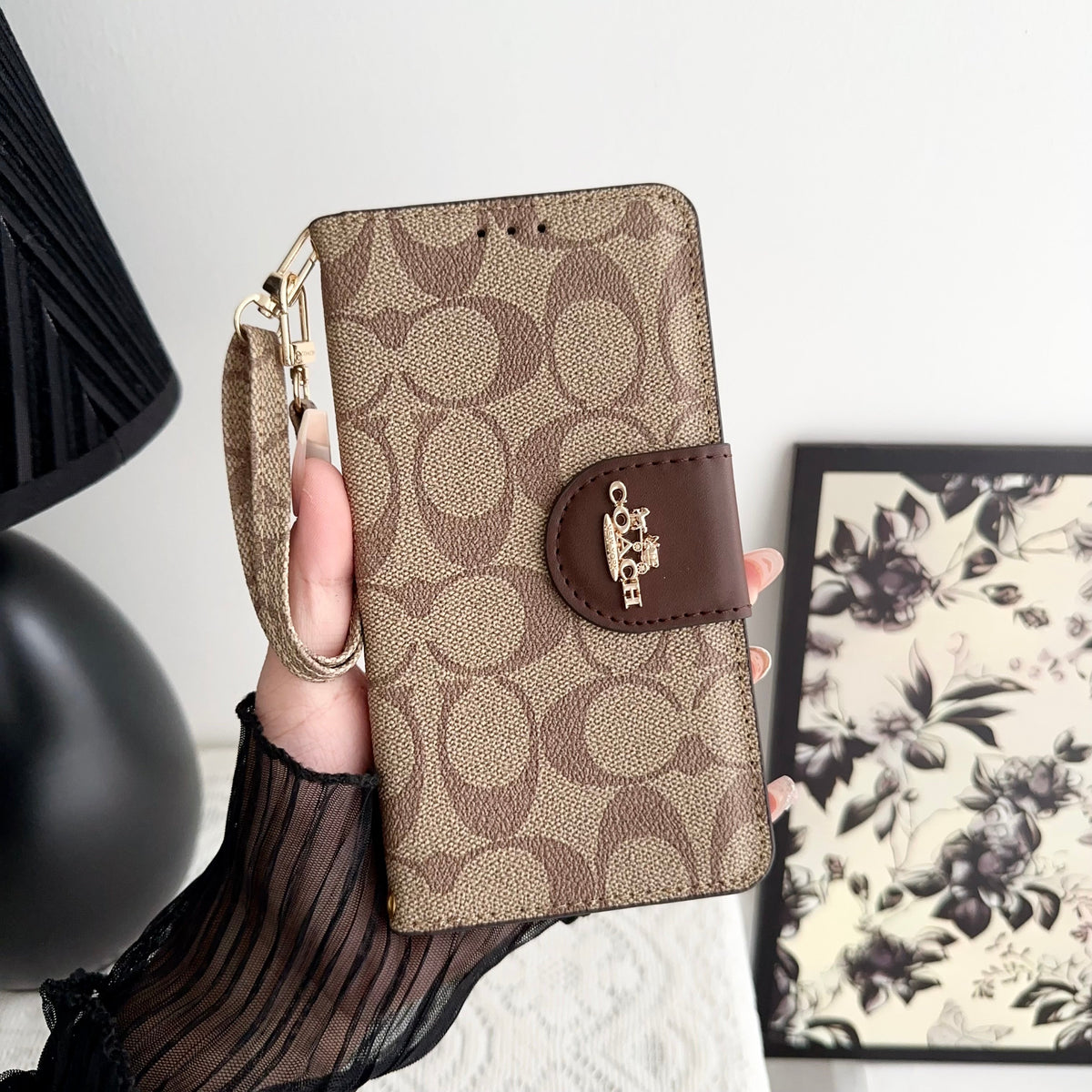 Classic iPhone Case Leather Flip Case with Card Holder Brown-PTK241622