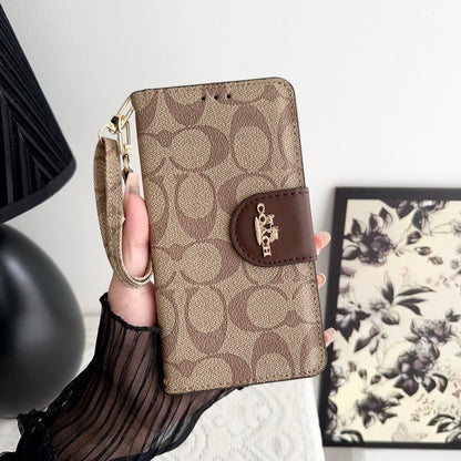 Classic iPhone Case Leather Flip Case with Card Holder Brown-PTK241622