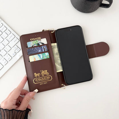 Classic iPhone Case Leather Flip Case with Card Holder Brown-PTK241622