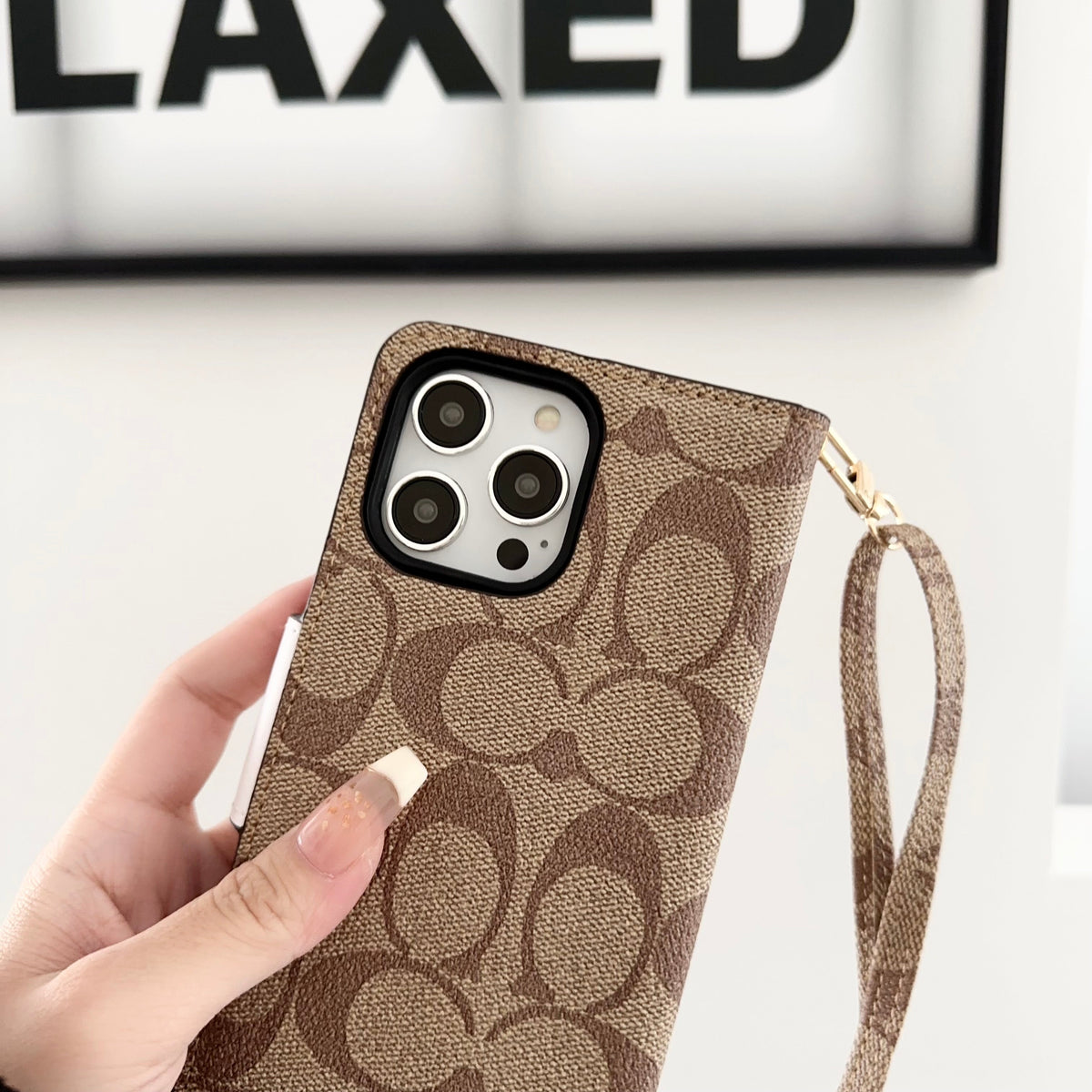 Classic iPhone Case Leather Flip Case with Card Holder Brown-PTK241622