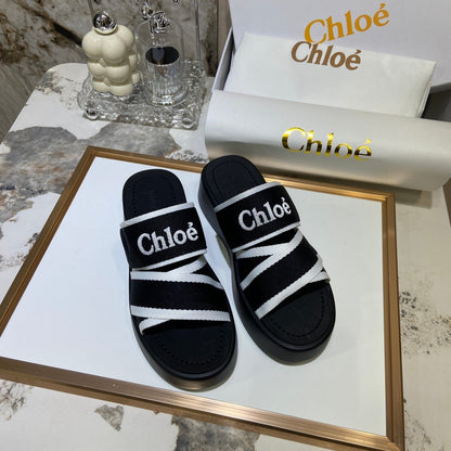Embroidery Woven Belt Thick Sandals