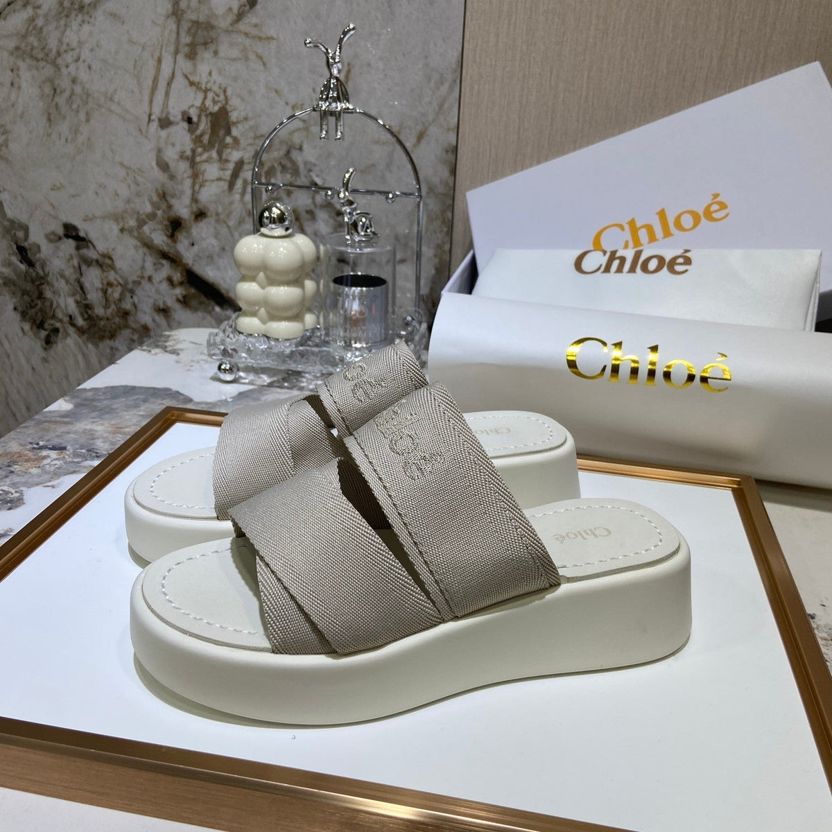 Embroidery Woven Belt Thick Sandals