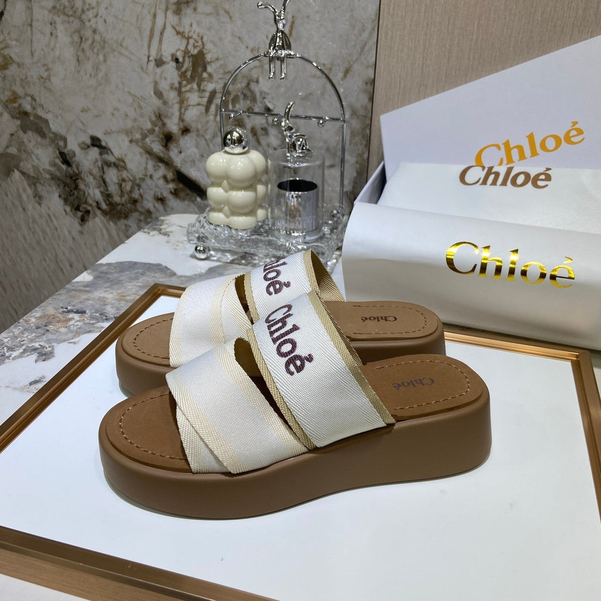 Embroidery Woven Belt Thick Sandals