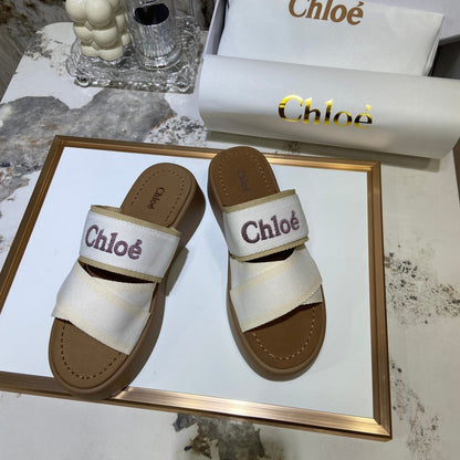 Embroidery Woven Belt Thick Sandals
