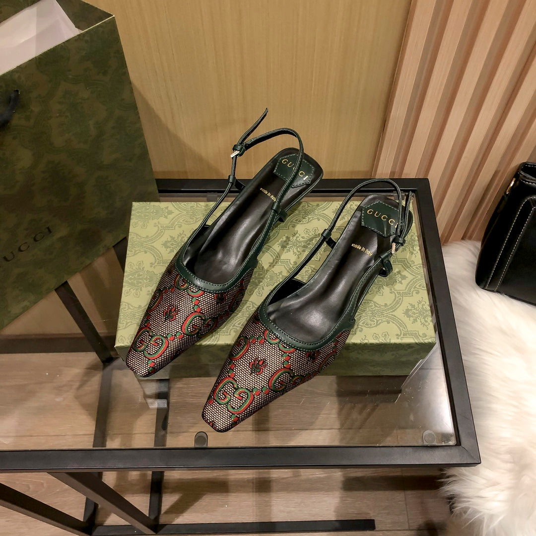 Floral Jacquard Slingback Low Sandals