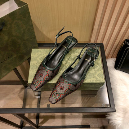 Floral Jacquard Slingback Low Sandals