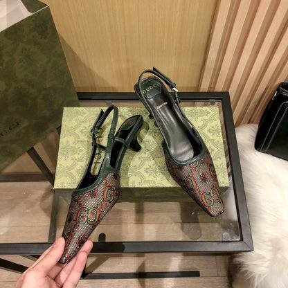 Floral Jacquard Slingback Low Sandals