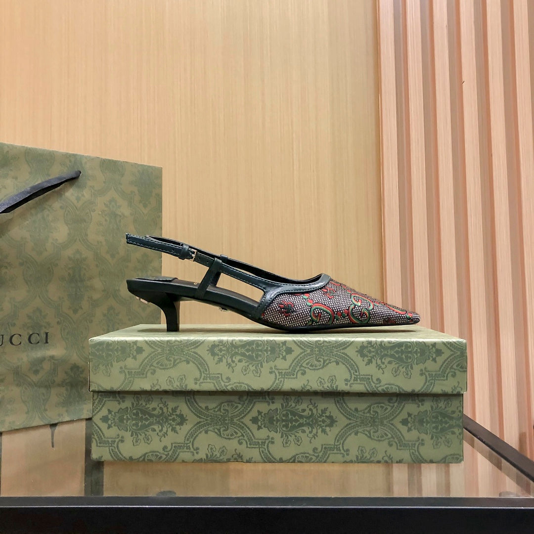 Floral Jacquard Slingback Low Sandals