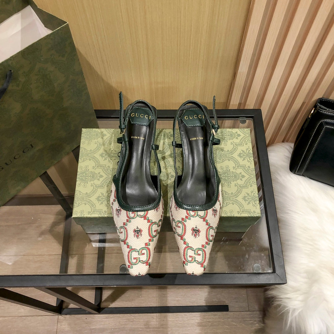 Floral Jacquard Slingback Low Sandals