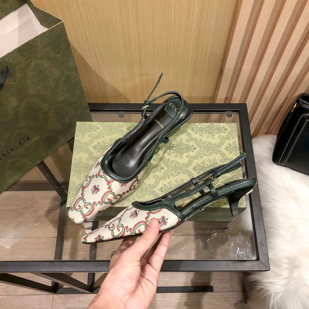 Floral Jacquard Slingback Low Sandals